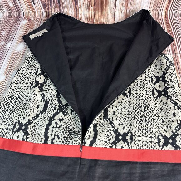 Ann Taylor LOFT Shift Dress Sz 8 100% Linen Black Tan Red Sleeveless Lined Midi - Picture 6 of 9